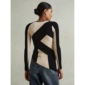 REISS JUDY Knitted Colourblock Asymmetric Top